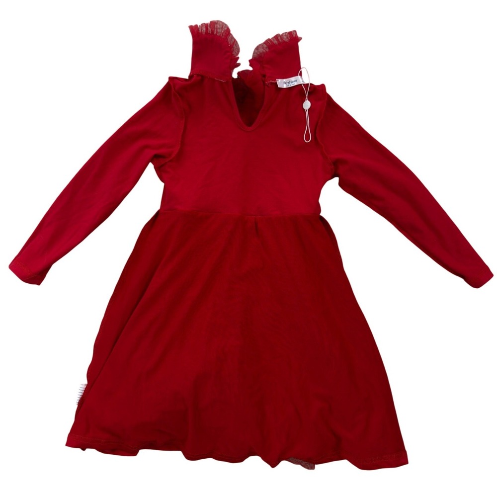 Arshiner Girls Red Tulle Party Dress Long Sleeve Peter Pan Collar Size 110 4T 5T - Picture 8 of 8